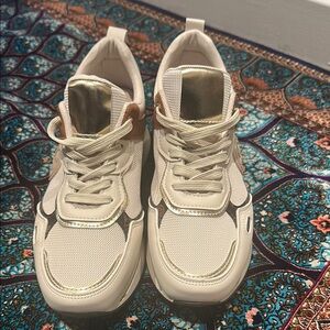 Women's White and Gold Sneakers